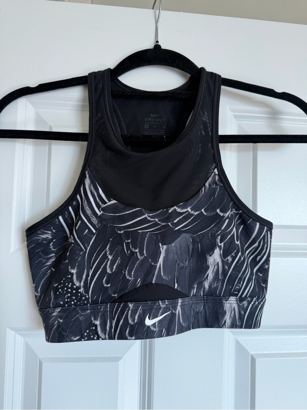 Nike Black & Gray Patterned High-Neck Dri-FIT Sports Bra